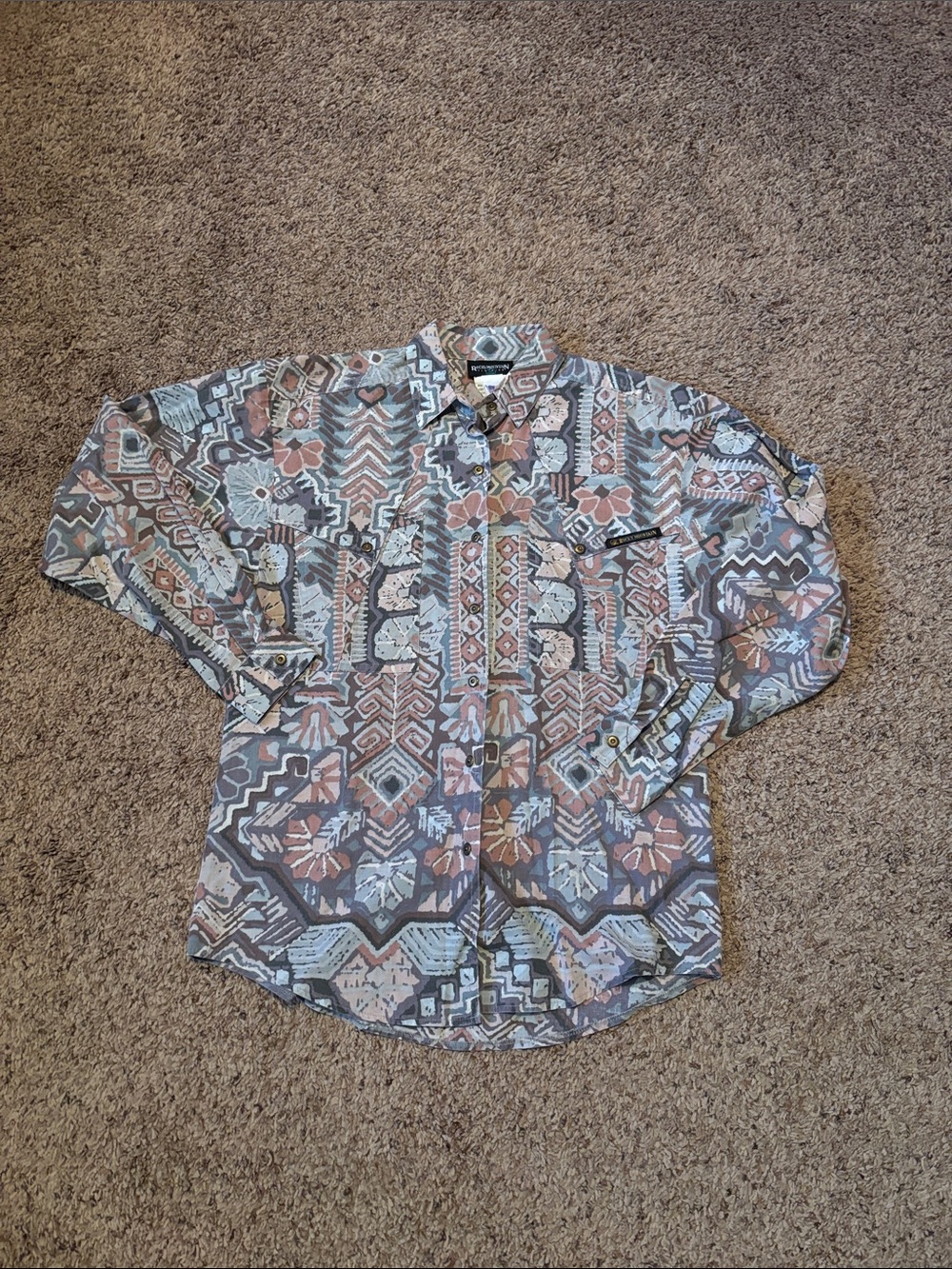 Vintage Rocky Mountain Geo Floral Button-Up Western Shirt S